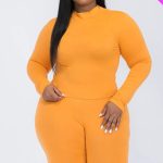 Plus Mock Neck Top & Biker Shorts Set