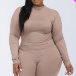 Plus Mock Neck Top & Biker Shorts Set