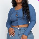 Plus Size Button Up Cropped Top