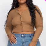 Plus Size Button Up Cropped Top