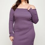 Plus Size, Solid Smocked Off Shoulder Dress
