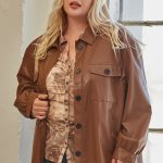 Faux Leather Button Down Shacket With Side Pockets