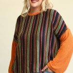 Novelty Knit And Solid Knit Mixed Loose Top