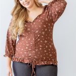 Plus Floral Print Ruched Ruffle Detail Smocked Back Top