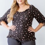 Plus Floral Print Ruched Ruffle Detail Smocked Back Top