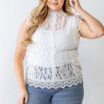 Plus Cotton Floral Lace Embroidery Detail Top