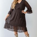 Plus Black Print Belted Flare Hem Midi Dress