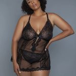 2 Pc Unlined Lace Cups Babydoll Sheer Mesh And Lace Front Panels Design
