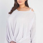 Plus Lavender Ribbed Cold Shoulder Hem Draped Detail Top