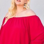 Off Shoulder Long Bubble Sleeve Solid Top