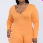 Plus V-Neck Long Sleeve Bodycon Romper