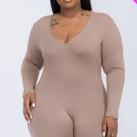 Plus V-Neck Long Sleeve Bodycon Romper