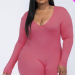Plus V-Neck Long Sleeve Bodycon Romper