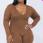 Plus V-Neck Long Sleeve Bodycon Romper