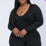 Plus V-Neck Long Sleeve Bodycon Romper
