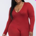 Plus V-Neck Long Sleeve Bodycon Romper