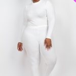 Plus Ribbed Mock Neck Long Sleeve Top & Leggings Set