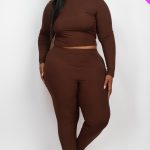 Plus Ribbed Mock Neck Long Sleeve Top & Leggings Set