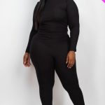 Plus Ribbed Mock Neck Long Sleeve Top & Leggings Set