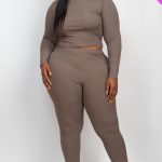 Plus Ribbed Mock Neck Long Sleeve Top & Leggings Set