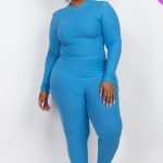 Plus Ribbed Mock Neck Long Sleeve Top & Leggings Set