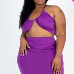 Plus Size Sexy Solid Crisscross Halter Top & Ruched Mini Skirt Set
