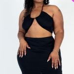 Plus Size Sexy Solid Crisscross Halter Top & Ruched Mini Skirt Set