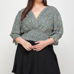Plus Size, Ditsy Floral Print Blouse Top