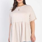 Plus Ribbed Trim Detail Short Sleeve Flare Hem Top