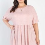 Plus Ribbed Trim Detail Short Sleeve Flare Hem Top