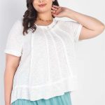Plus White Trim Detail Round Neck Short Sleeve Top