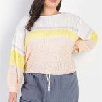Plus White & Lemon Knit Stripe Long Sleeve Top