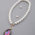 Crystal Teardrop Pendant Beaded Necklace