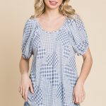 Hounds Tooth And Check Plaid Top