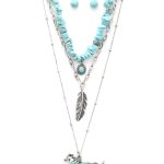 Rodeo Western Horse Pendant Feather Charm Beaded Layered Necklace