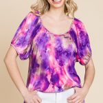 Venechia Tie Dye Bubble Sleeves Tunic Top