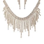 Rhinestone Crystal Baguette Fringe Necklace And Earring Set