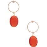 Round Metal Oval Gem Dangle Earring