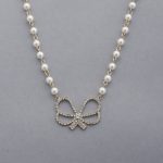 Crystal Bow Pearl Bead Necklace