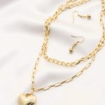 Puffy Heart Charm Layered Metal Necklace