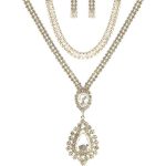 Crystal Dangle Tear Choker And Necklace Set