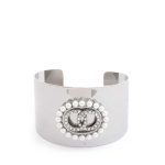 Double Link Rhinestone Pearl Metal Cuff Bracelet