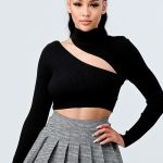 Lux Sweater Rib Cutout Mock Neck Crop Top