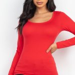 Scoop Neck Solid Long Sleeve Cozy Top