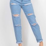 Rolled Hem Ripped Denim Jeans