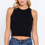Halter Neck Rib Crop Tank Top