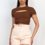 Self-Tie Ribbon Front Cutout Crop Top