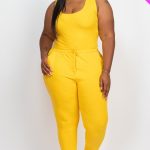 Plus Ribbed Sleeveless Drawstring Jumpsuit