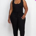 Plus Ribbed Sleeveless Drawstring Jumpsuit