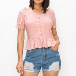 Peplum Eyelet Puff Sleeve Top
